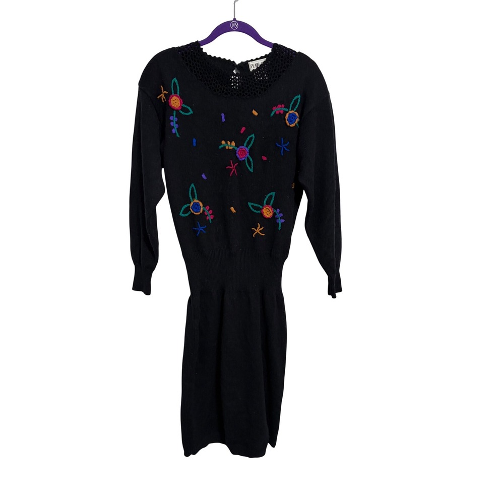 Plain Jane Sweater Dress Vintageβ Floral Embroidery Black Crochet Lace Small